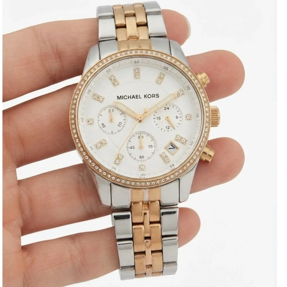 Michael Kors Parker Tri-Tone Chronograph Crystal Mother of Pearl Watch Unisex
